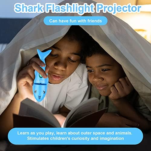 Shark Torch Projector, Flashlight Projector for Kids Children Projector Toys Sleep Story Projector for Slide Projector Toddler Fun Cognition Bedtime Education (Blue 1 x Flashlights)