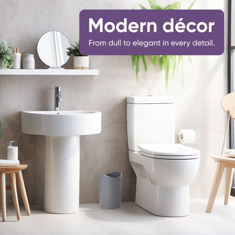 Superio Small Bathroom Trash Can, Modern Grey Mini Open Waste Bin (1 1/2 Gallon, 6 Liter) Plastic Garbage Can for Kitchen, Bathroom, Bedroom, Office, Under Desk, Car