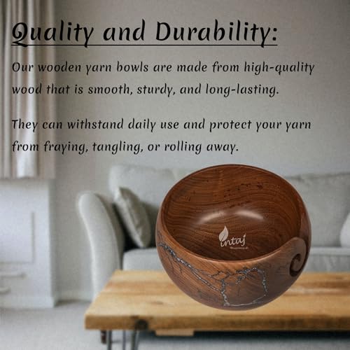 Image of INTAJ Wooden Yarn Bowl for Knitting and Crochet, 7 Inch No-Snag Holder