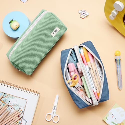 KALIDI Mäppchen Federmäppchen mit 2 Fach Mädchen Teenager Stiftetasche Stiftemappe Cord-Stoff Federtasche Pencil Case Schulmäppchen