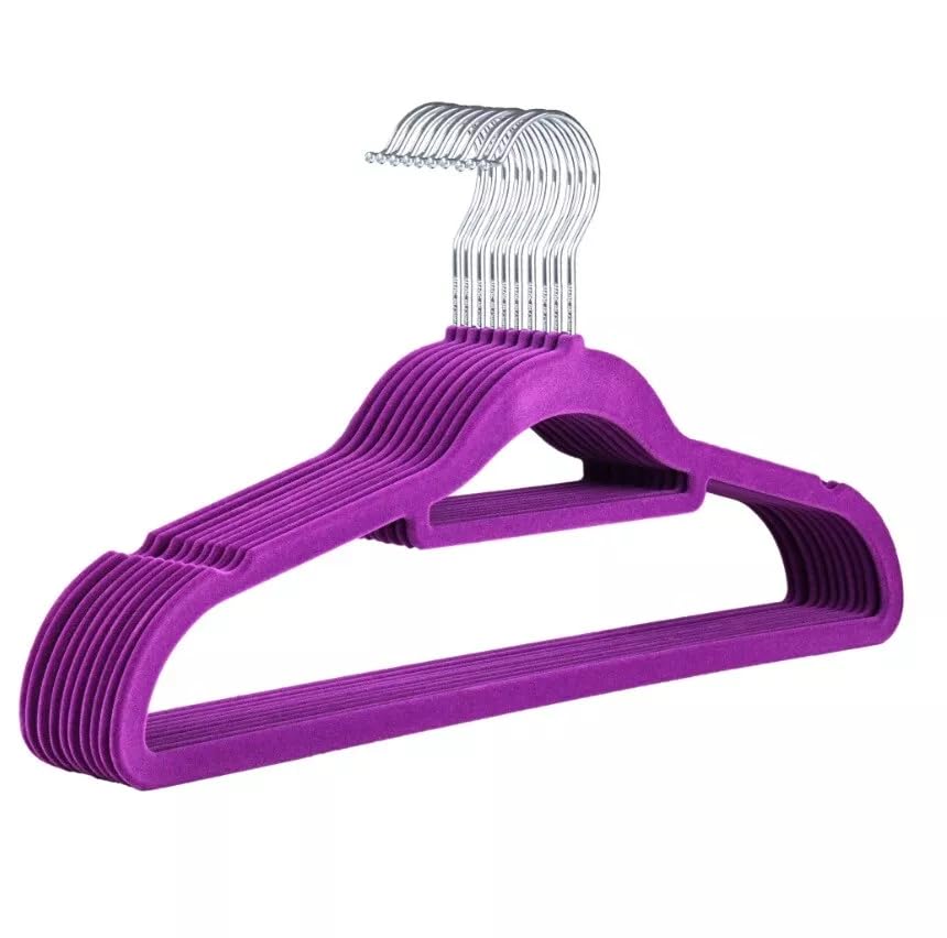SLIM VELVET NON-SLIP SUIT HANGERS SET OF 40 ANTI SLIP FLOCKED COAT CLOTHES HANGERS VELVET TROUSER TIE GARMENTS HANGING SPACE SAVING UK (40, Purple)