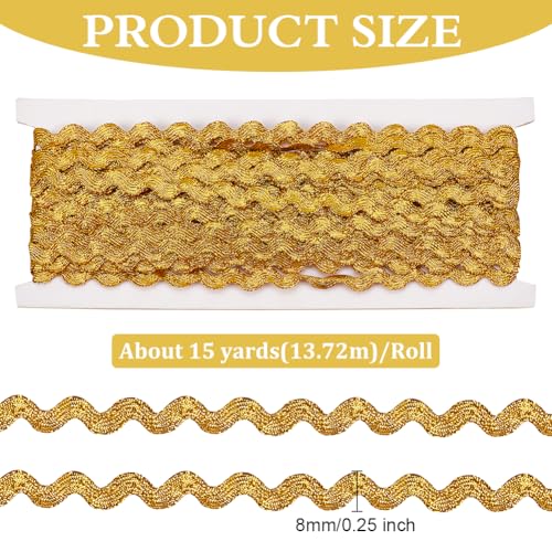 MAYJOYDIY 13.7m Golden Wavy Bending Ribbon 8mm Wide RIC Rac Webbing Edge Trim Gold Glitter S Wave Braid Trim for DIY Making Gift Wrapping Sewing Cloth Home Party Decoration - Image 2