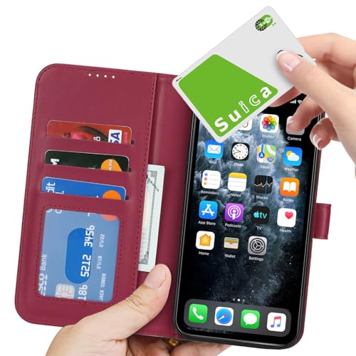 Image of for iPhone 11 Pro Max Case Wallet with Card Holder,for iPhone 11 Pro Max Wallet Case for Women Men,PU Leather Shockproof Magnetic Buckle Stand Flip Phone Case-Red