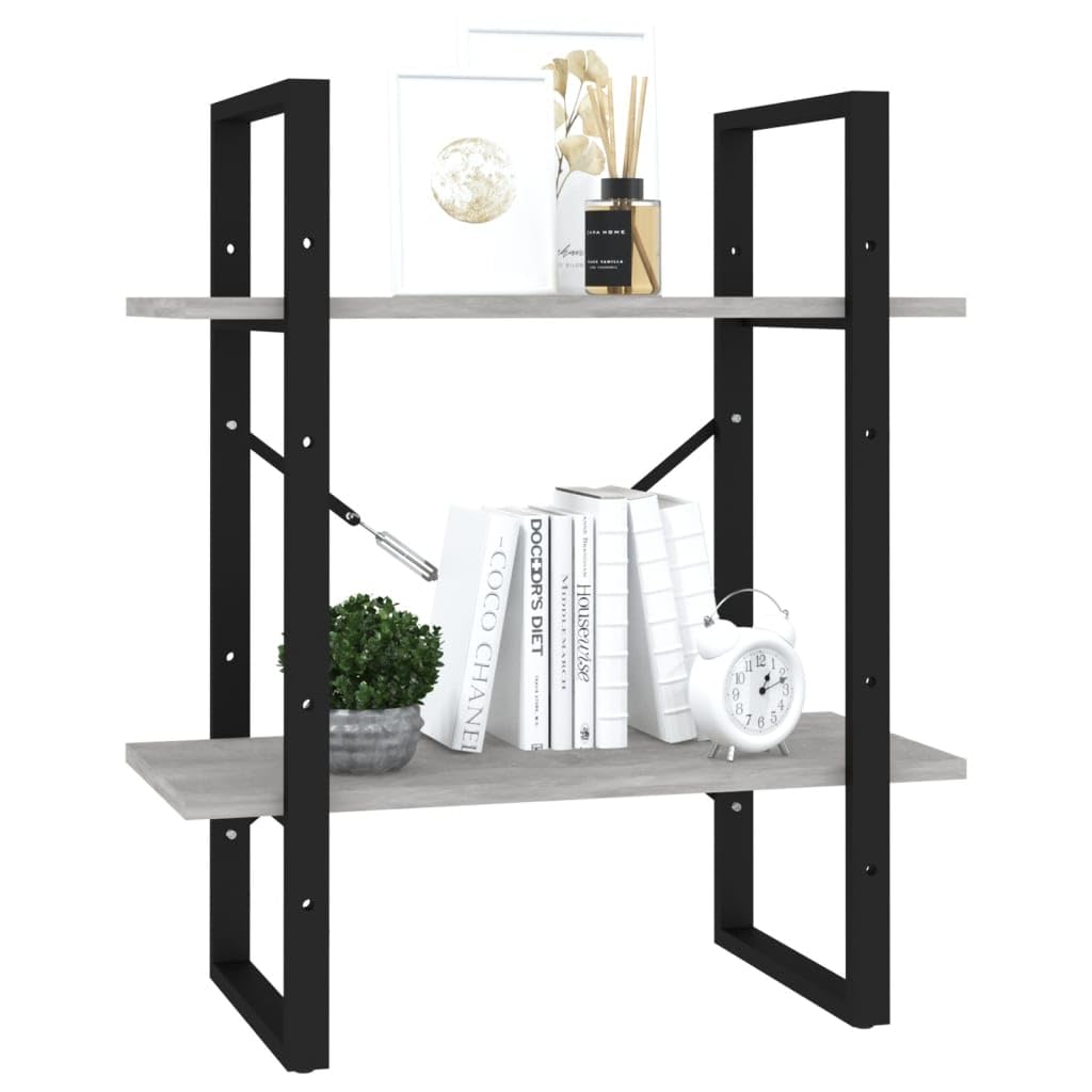 Estantería con 2 compartimentos, color gris hormigón, 60 x 30 x 70 cm, material de madera, estantería de pie con aspecto industrial, estantería moderna para salón, resistente y fácil limpieza