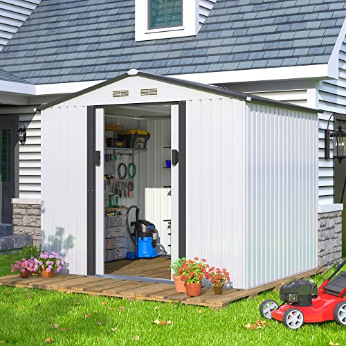 image for JAXPETY 6’ x 8’ Outdoor Metal Storage Shed, Lawn Equipment House w