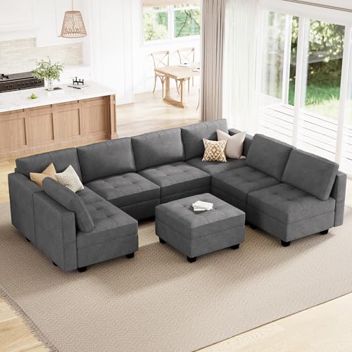 HONBAY Modular Sectional Sofa U Shaped Sectional Couch with Storage Modular Couch with Chaise Dark Grey