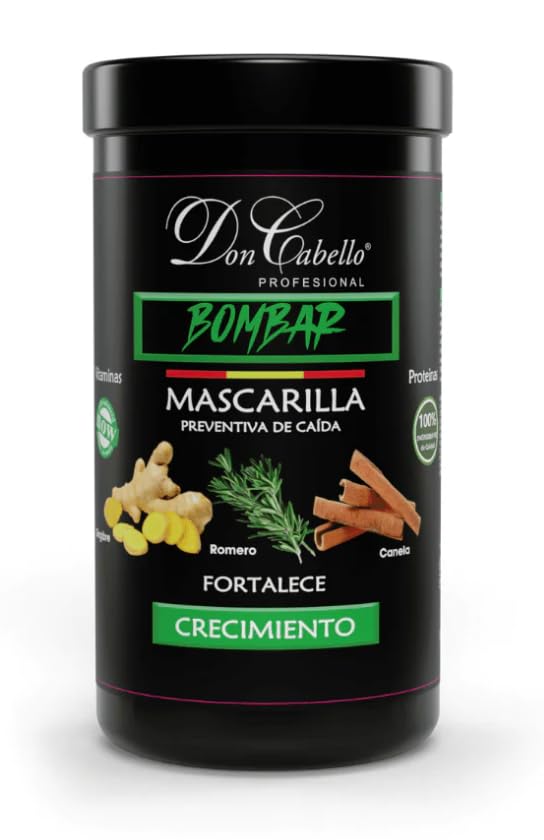 Don Cabello Bombar Mascarilla Preventiva de Caida - Mascarilla Fortaleza Anticaída Para Cabellos Débiles o con Problemas de Caída con Romero, Canela y Jengibre (1kg)