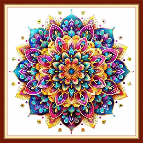Image of Findvoor Stamped Cross Stitch Kits for Beginner Embroidery Kits for Beginners Adults DIY 11CT Cross Stitch Patterns Needlepoint Kits Crossstitching Kits-Magic Mandala 18x18 inch