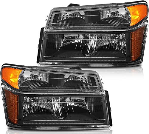 LBRST Headlight Assembly For Chevrolet Colorado 2004-2012 For GMC Canyon 2004-2012 For Isuzu i-280 2006 Black Housing Amber Reflector Clear Lens Driver and Passenger Side Headlamp