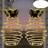 2 Pack Outdoor Decorative Solar Lights 24 Bright LED Pineapple Hanging Lanterns Waterproof for...