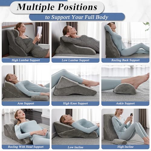 Axelrod Bed Wedge Pillow Set Foam | Adjustable Pillows for Back, Leg and Knee Pain Relief | Post Surgery Ortho Pillow – Anti Snoring, Heartburn, Acid Reflux & GERD Grey