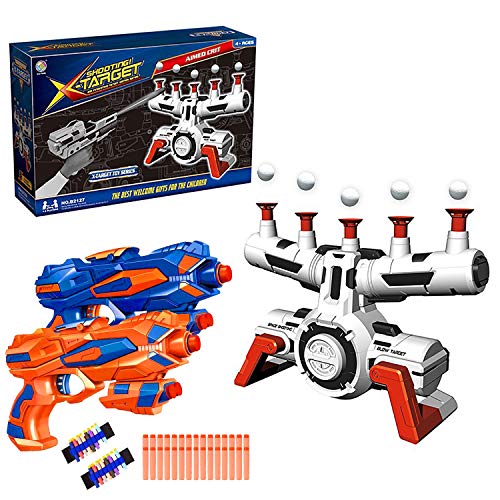 Electric Shooting Targets, Hover Shooting Target Compatible with Nerf Targets with 2 Pcs Blaster Guns, Air Powered Refill Darts, 60 Pcs Refill Foam Darts and 2 Pcs Wrist Band for Boys or Girls