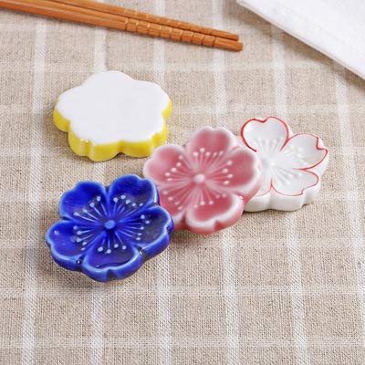Tanqiang 6Pcs Japanese Style Ceramic Sakura Flower Chopstick Rest Spoon Fork Knife Holder #TOP1