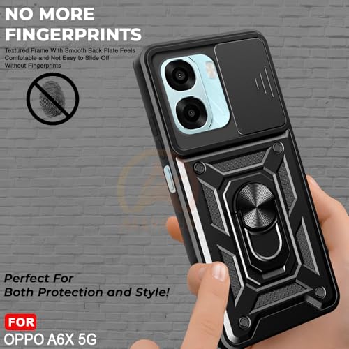 Image of Armor Bumper Back Cover Case for Oppo A6X 5G Rotating Camera Cover, Ring Holder & Kickstand | Heavy Duty & 360 Degree Protection Oppo A6X 5G Back Cover (Black)