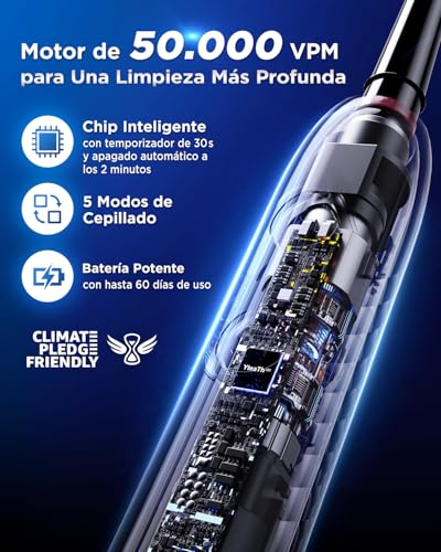 Cepillo de Dientes Eléctrico de Rotación para Adultos - Cepillo Eléctrico 3 Intensidades, 5 Modos, 8 Cabezales, IPX7 Impermeable, Cepillo Dientes Electrico Viaje Recargable, Negro - imagen 9