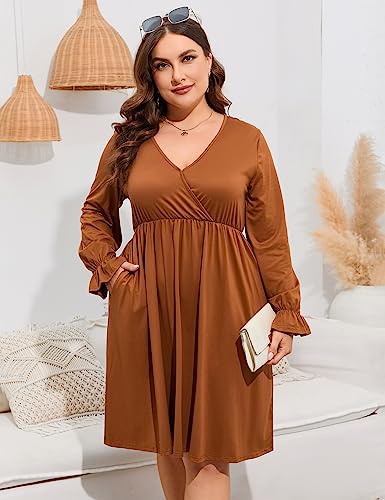 Image of ShopWonder Plus Size Dress Women's V Neck A-Line Knee Length Wrap Swing Dresses Plus Size A Line Party Mini Dress