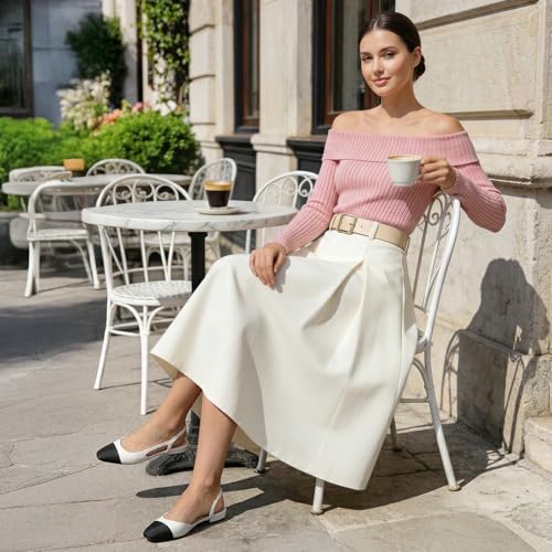 Image of Athlefit Slingback Flats for Women Square Toe Ballet Flats Work Dress Shoes