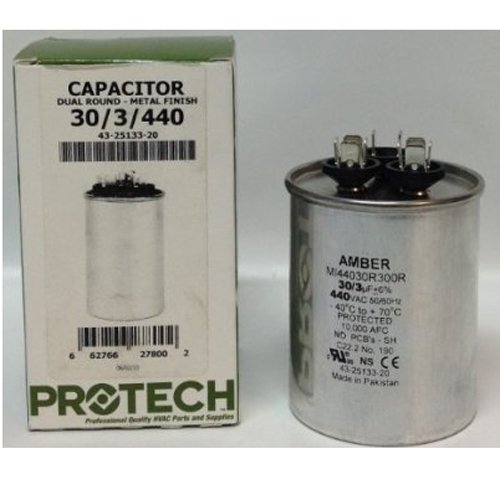 43-25133-20 -Ruud OEM Round Replacement Dual Run Capacitor 30 + 3 UF/MFD 440 Volt