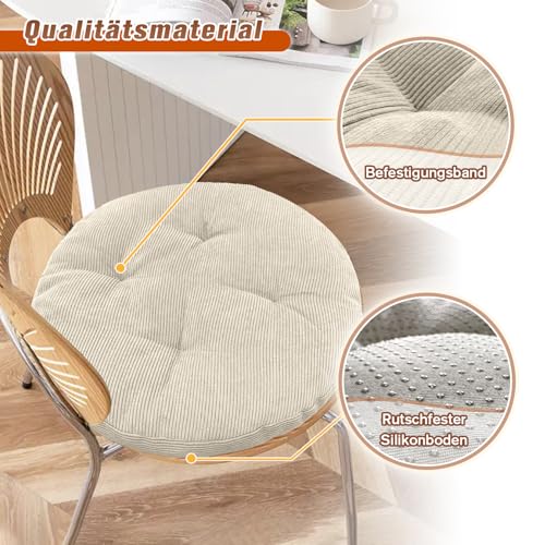 Lsjoaw Sitzkissen Rund 30cm Dicke 6cm 1 Stück Bodenkissen Rund Sitzpolster Stuhlauflage Sitzpolster Stuhlkissen Polster Auflage für Wohnzimmer Büro Konferenzraum Cordstoff (Weiß)
