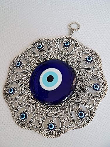 Miniatura 3 de Adorno colgante de pared azul de cristal turco de ojo turco - Decoración de metal para el hogar - Amuleto turco - Protección y dije de buena suerte