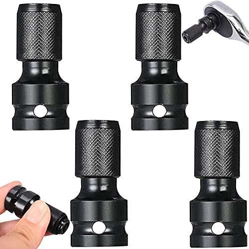 4 Pieces Hexagonal Socket Adapter, 1/2 Square Drive, 1/4 Hex Shank Socket Adapter, Quick Release Chuck Converter Drill Into Nut Driver for Impact Ratchet Wrench Screwdriver Bit (Black)