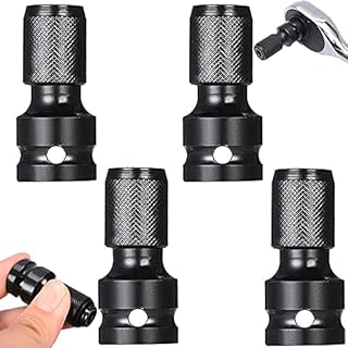 4 Pieces Hexagonal Socket Adapter, 1/2 Square Drive, 1/4 Hex Shank Socket Adapter, Quick Release Chuck Converter Drill Into Nut Driver for Impact Ratchet Wrench Screwdriver Bit (Black)