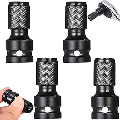 4 Pieces Hexagonal Socket Adapter, 1/2 Square Drive, 1/4 Hex Shank Socket Adapter, Quick Release Chuck Converter Drill Into Nut Driver for Impact Ratchet Wrench Screwdriver Bit (Black) Cover