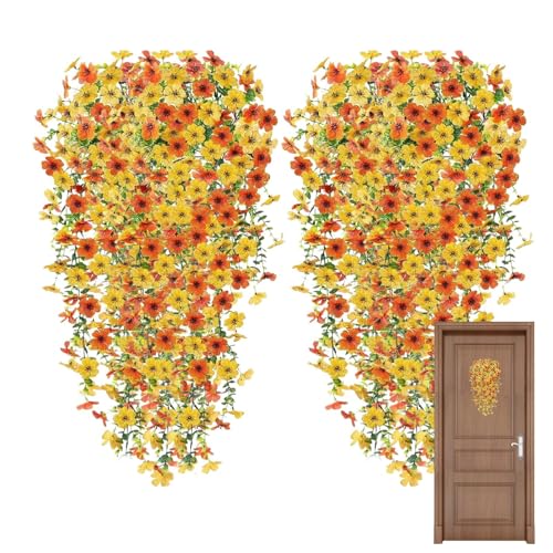 Flores al aire libre artificiales - ventanas injertadas vides, falso floral de 2 | realistas para jardín, porche, chimenea, decoración de Pascua, balcón, patio, patio, acento de puerta de l
