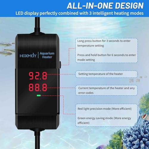 Image of Aquarium Heater - 800W Fish Tank Heater Suitable for 80-220 Gallon, Double Digital Display LED Controller, Double Probe Protection Buzzer with 2 Suction Cups Suitable for Fresh and Saltwater