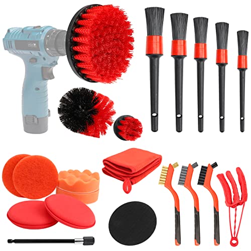 FCYMOV Car Detailing Brushes Set, 21Pcs Car Cleaning Tools Kit for Cleaning Wheels, Dashboard, Interior, Exterior, Leather, Air Vents, Emblems - Car Detailing Supplies