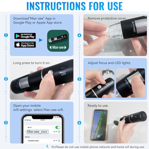 Image of Wireless Digital Microscope, SKYBASIC 50X-1000X Magnification HD WiFi Portable Handheld Microscopes with Stand USB Microscope Camera for Children Students, Support iPhone Android iPad Windows Mac