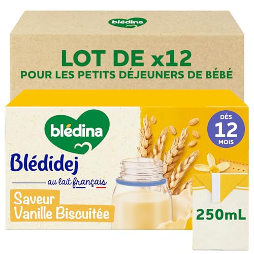 Blédina Blédidej Céréales bébé Biscuité Saveur Vanille - Dès 12 Mois - Lait bébé pour petit-déjeuner - Source de Calcium, Vitamine C, Fer, Oméga 3...