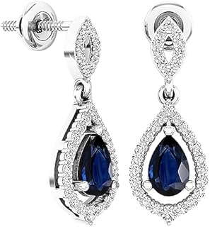 Dazzlingrock Collection 6X4 MM Each Pear Gemstone & Round White Diamond Ladies Teardrop Dangling Drop Earrings, Sterling Silver