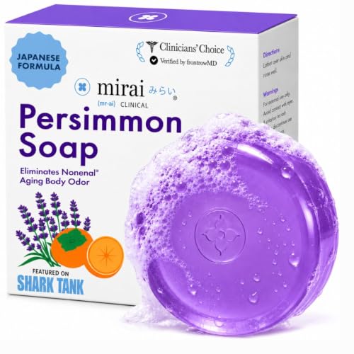 Mirai Clinical Persimmon Soap for Old People Smell, Nonenal® Odor Solution | Japanese Persimmon Soap with Lavender Scent, Green Tea Extract, Deodorizing Bar for Men and Women, Gentle for All Skin Types
