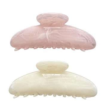 2PCS Glitter Acrylic Hair Claw Clips for Women Pink & White, Cute Marbled Hair Clips for Thick Thin Hair, Trendy Hair Accessories for Teens