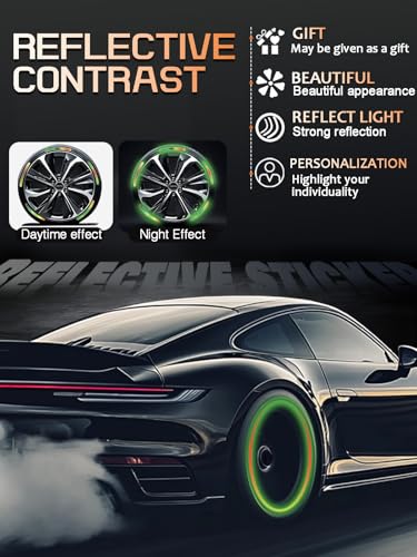 Image of 20PCS Car Wheel Reflective Decorative Strip,Night Safety Warning Stickers,Cars,Motorcycles,Bicycles are Applicable, Colorful and Diverse, a Street the Most Beautiful Car (Colorful)