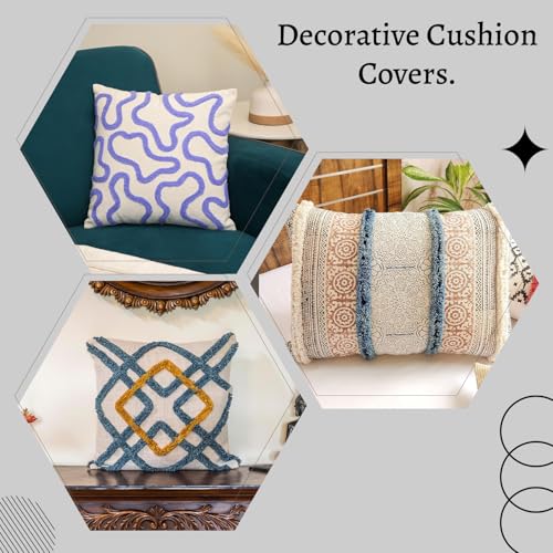Image of 18X18 Inches Cotton Cushion Covers | Hand Crafted Embroidered Bohemian Cushion Cover for Bedroom | Decorative Boho Cushion Covers for Sofa and Living Room (Set of 1, 18 * 18)