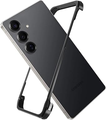 for Galaxy S25 FE Metal Bumper Case Frameless, Slim Fit No Back No Frame Backless Metal Bumper 4 Corners Shockproof Wireless Charging Compatible Heavy Duty Protection Black
