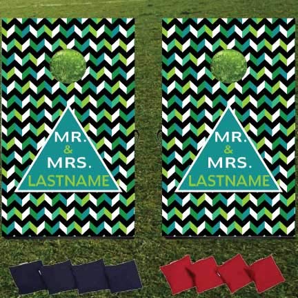 VictoryStore Custom Wedding Bag Toss Game - Custom Wedding Cornhole - Personalized Mr and Mrs Last Name Zig-Zag (Green)