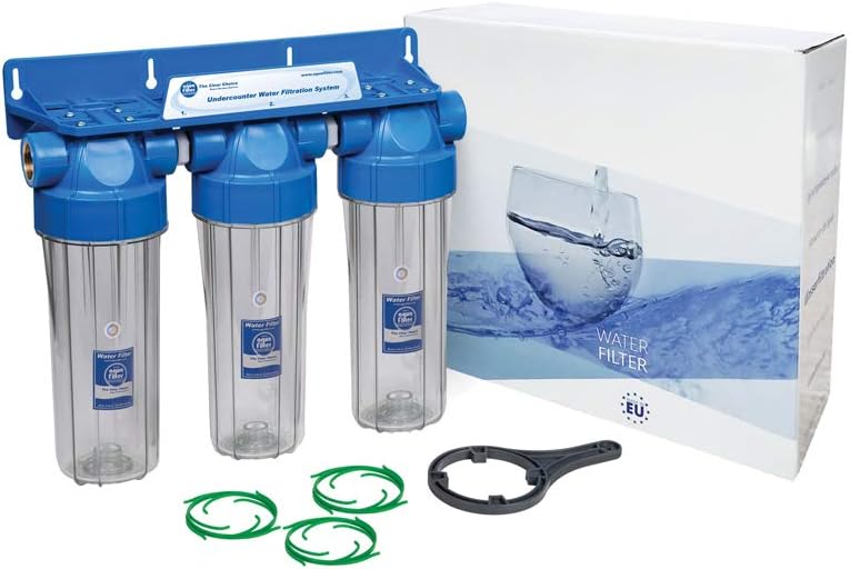 10" Aquafilter Office in-line Water Filter System Triple Three Stage FHPRCL12-B-TRIPLE 1/2"BSP