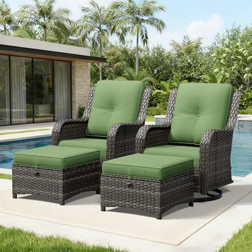 Image of Joyside 4 Piece Wicker Patio Furniture Set, Outdoor Swivel Rocker Patio Chairs with High Back, Deep Seating, Wide Armrest, Thickened Cushions, Outdoor Furniture for Deck, Porch Use