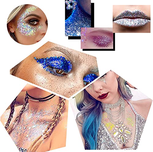Body Glitter Gel, Mermaid Glitter For Face,Face Glitter Gel Sequins Chunky Glitter Eye Lip Hair Nail Festival Rave Accessories Easy To Apply (Light Blue) #TOP6
