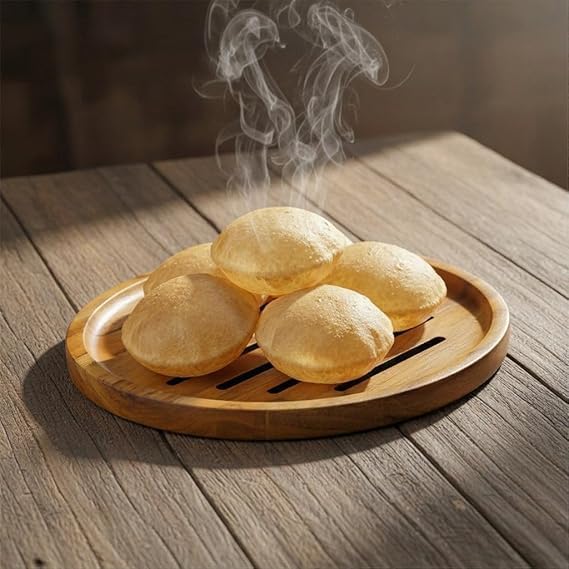 Image of Roti Cooling & Serving Wooden Plate 12 Inch | Premium Teak Wood Wooden Chakla with Anti-Slip Pads | Anti-Moisture & Termite-Free Chapati Serving Stand for Kitchen & Dining (12 Inch)