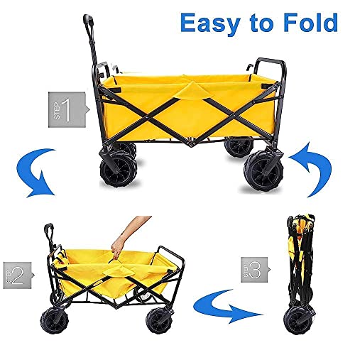 CRBUDY Handwagen, Trolley, Faltbarer Ziehwagen, Handwagen, Gartentransportwagen, zusammenklappbarer Campingwagen mit Futter, Festivalwagen mit 4 Rädern/G: Gelb (G: Gelb) – Bild 3