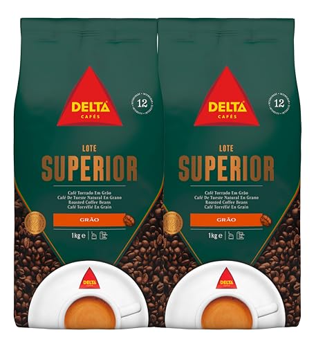 Delta Cafés - Café en Grano Superior - Pack 2 x 1 Kg - Intensidad 12 - Mezcla de Granos Arábica y Robusta - Cuerpo Pleno y Aroma Enérgico con Notas de Especias, Palomitas y Frutos Secos Tostados