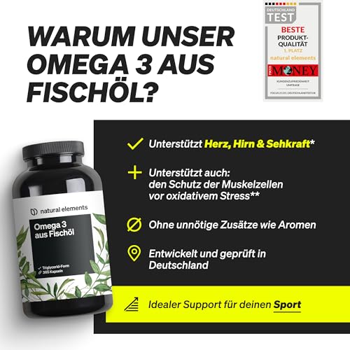 natural elements Omega 3 – 365 Kapseln – 2000mg Fischöl pro Tagesdosis – mit EPA und DHA in Triglycerid-Form – Laborgeprüft und aufwendig aufgereinigt 3