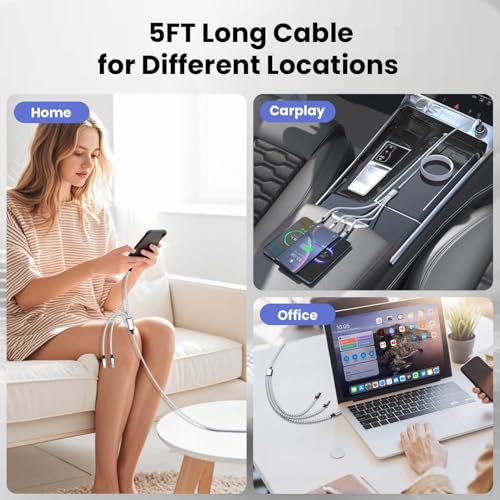 Image of 100W Fast Charging Cable, 2 Pack 3 in 1 USB C Multi Charger Cord