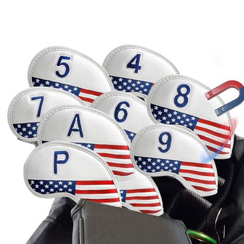 Amy Sport Stylish USA Flag Golf Iron Head Covers 9 Pack (White-USA Flag)