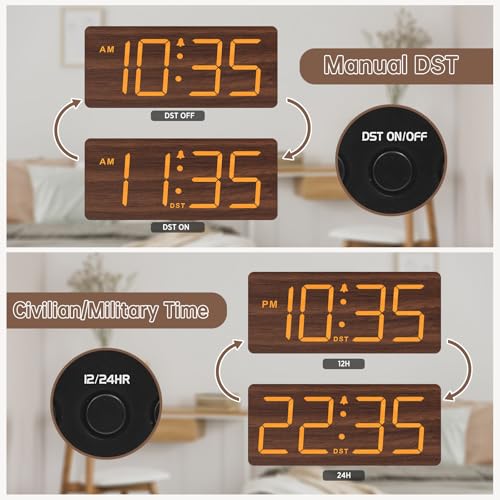 image for DreamSky Wooden Digital Alarm Clock for Bedroom - Desk Clock with Larg