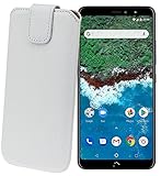 Suncase Original Etui Tasche für BQ Aquaris X2 Pro | BQ Aquaris X2 *Lasche mit Rückzugfunktion* Handytasche Ledertasche Schutzhülle Hülle Hülle in vollnarbig-Weiss